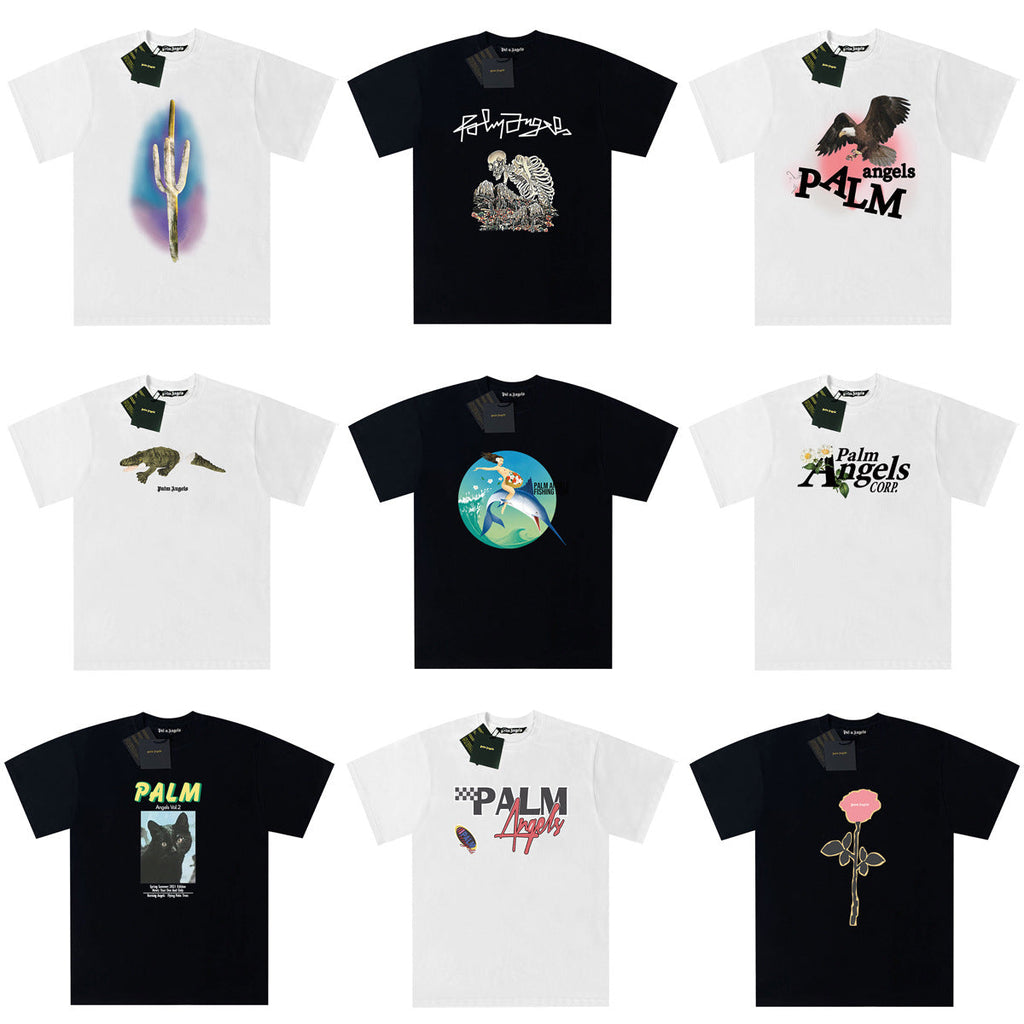 Palm Angels Graphic Print Tee Loose Crew Neck Streetwear T-Shirt