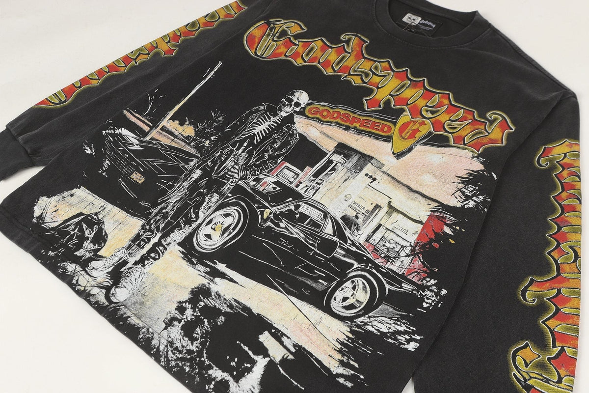 Godspeed Washed Black Rock Graphic Long-Sleeve T-Shirt