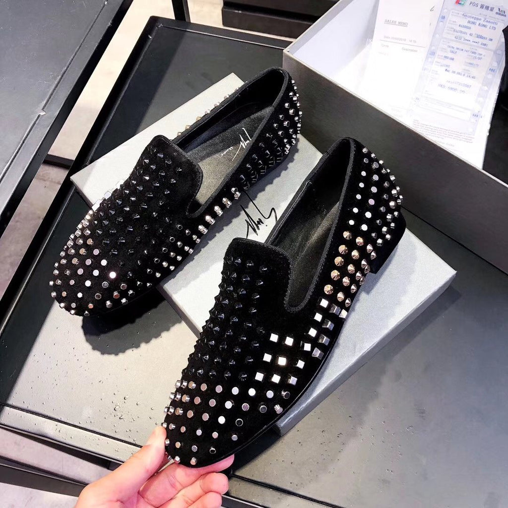 Giuseppe Zanotti Black Studded Slip-On Shoes