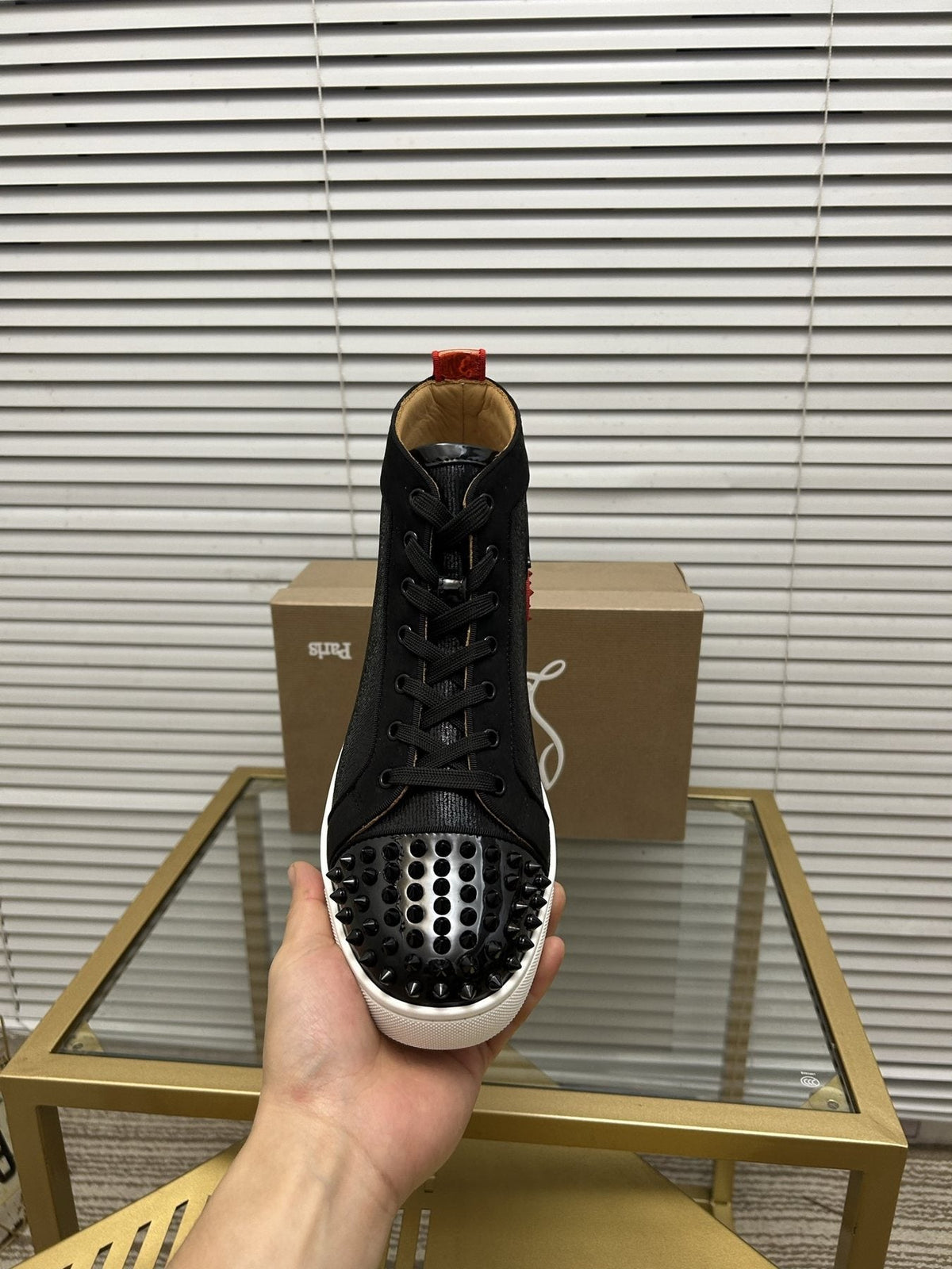 Christian Louboutin Perforated Toe High-Top Sneakers