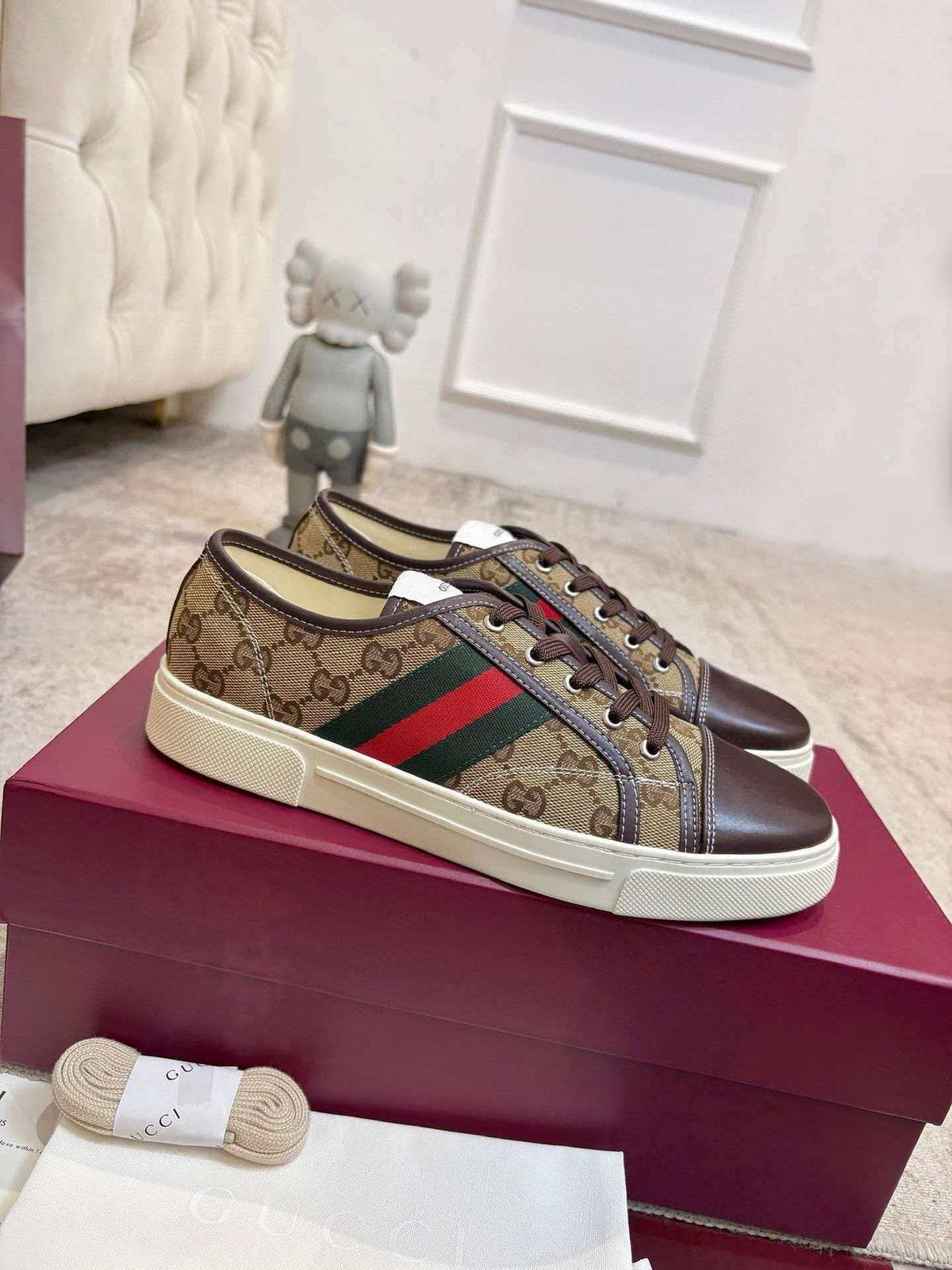Gucci Brown Monogram Stripe Sneakers