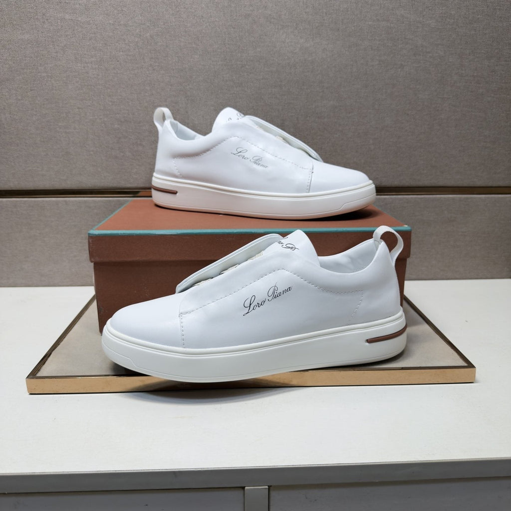 Loro Piana White Band-Detail Low-Top Sneakers