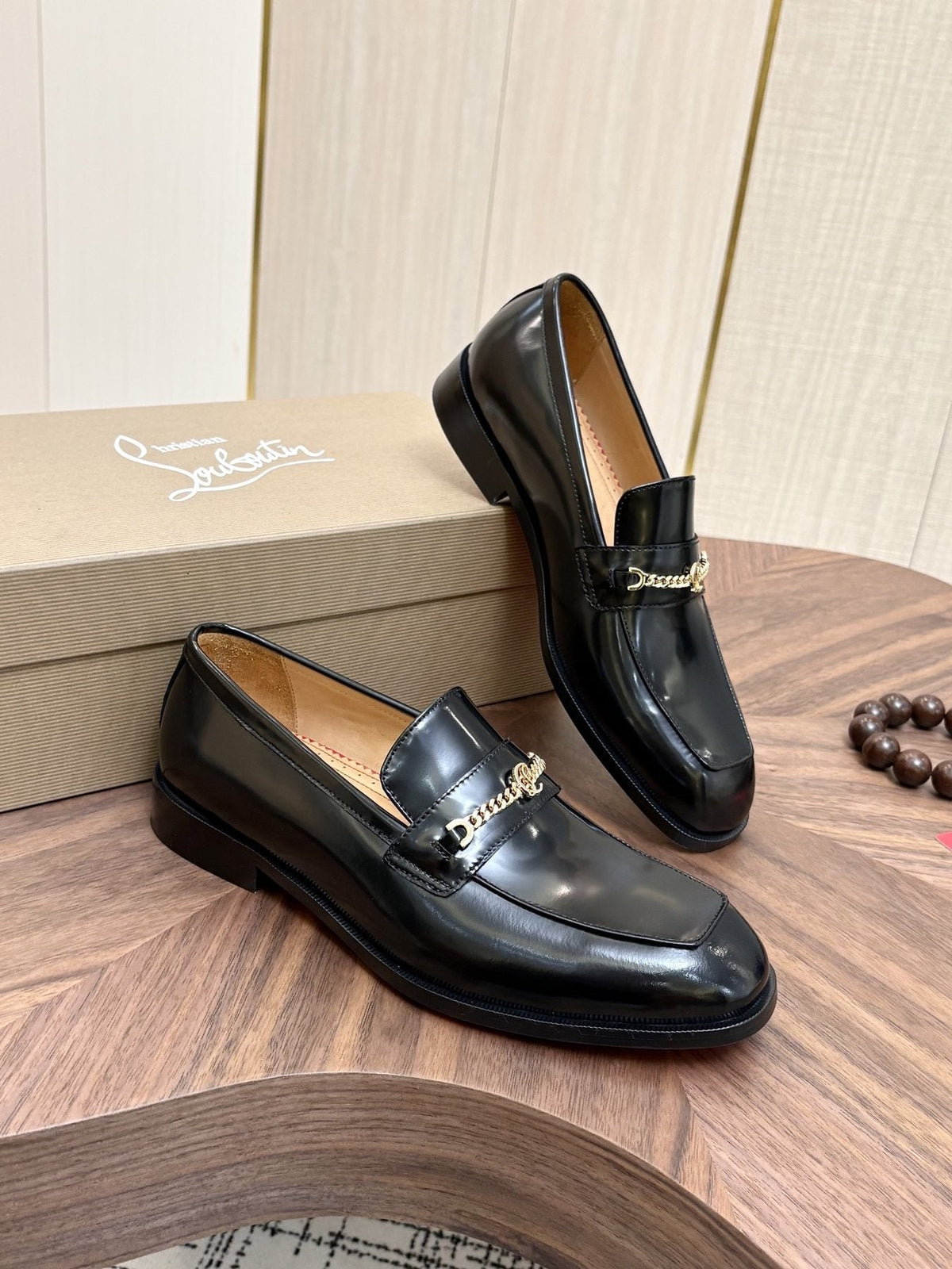 Christian Louboutin Men's Black Gold-Tone Hardware Loafers